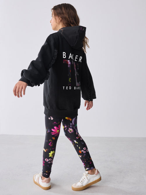 Baker by Ted Baker 2 Piece Longline Black Hoodie and Printed Leggings Set image 1