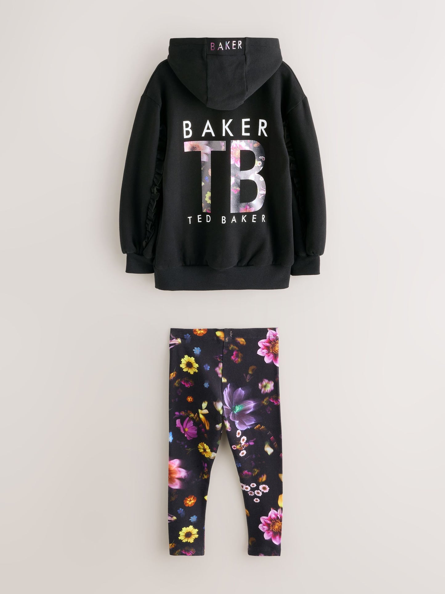 Baker by Ted Baker 2 Piece Longline Black Hoodie and Printed Leggings Set image 10