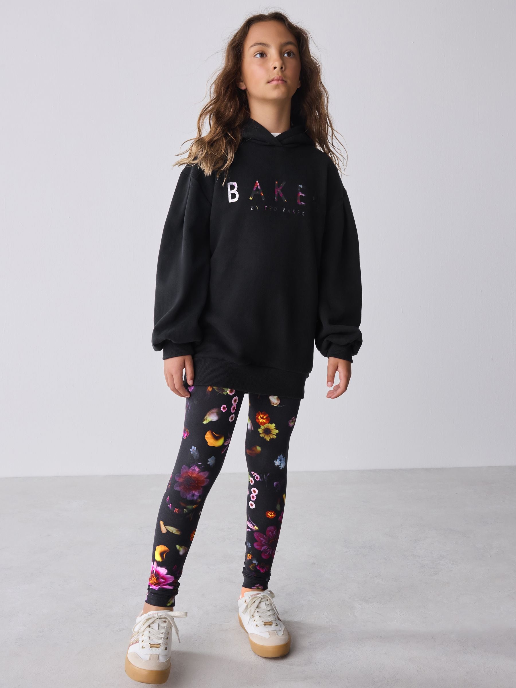 Baker by Ted Baker 2 Piece Longline Black Hoodie and Printed Leggings Set image 2