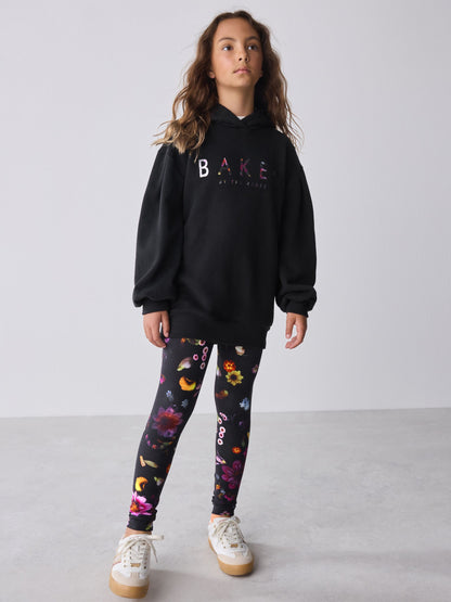 Baker by Ted Baker 2 Piece Longline Black Hoodie and Printed Leggings Set image 2