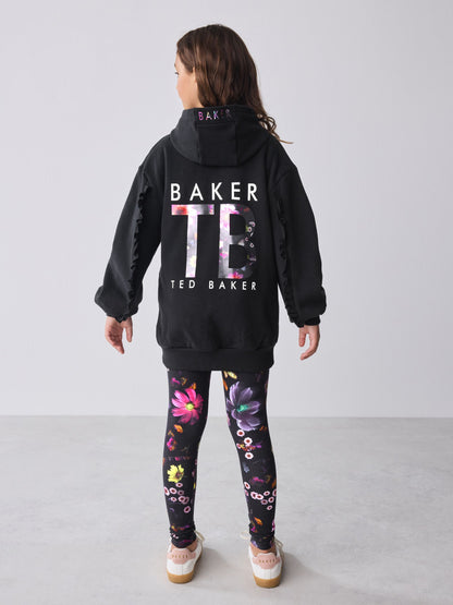 Baker by Ted Baker 2 Piece Longline Black Hoodie and Printed Leggings Set image 4