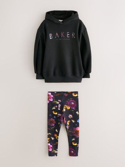 Baker by Ted Baker 2 Piece Longline Black Hoodie and Printed Leggings Set image 9