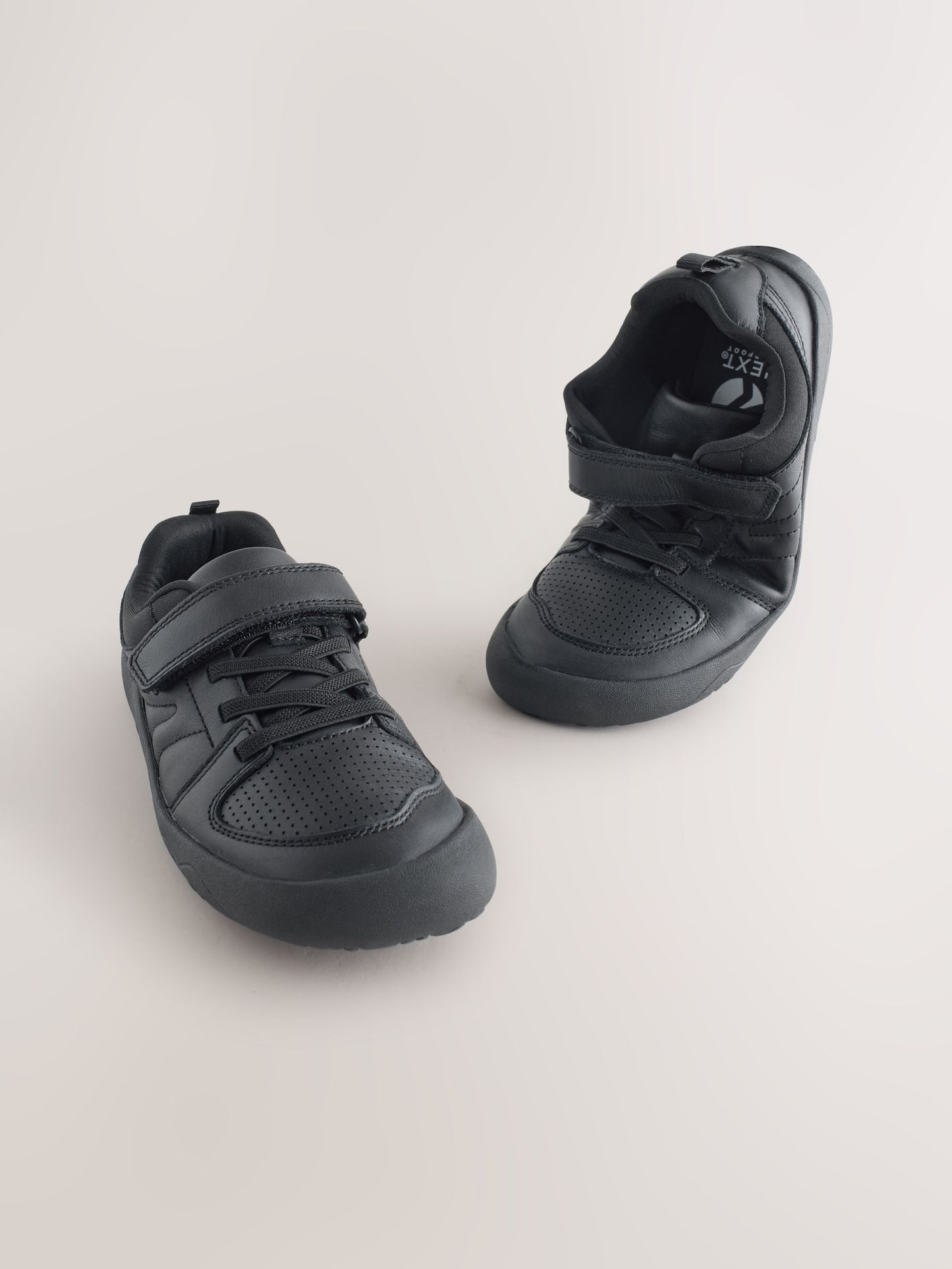 Black Barefoot Leather 1 Strap Elastic Lace School Shoes image 1