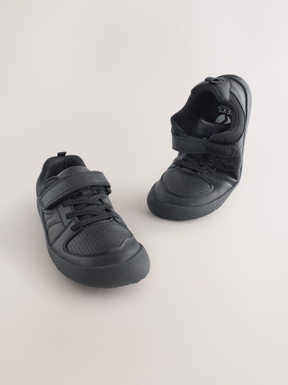 Black Barefoot Leather 1 Strap Elastic Lace School Shoes image 1
