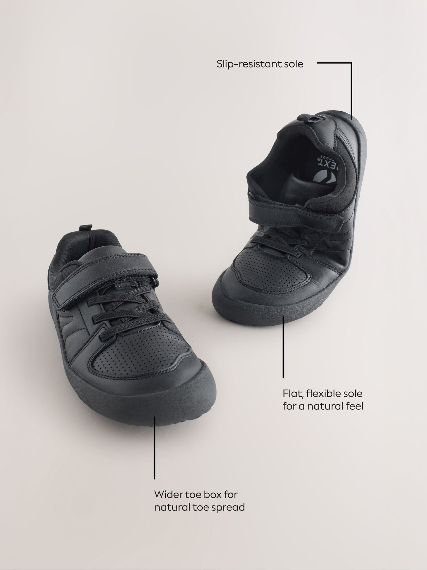 Black Barefoot Leather 1 Strap Elastic Lace School Shoes image 4