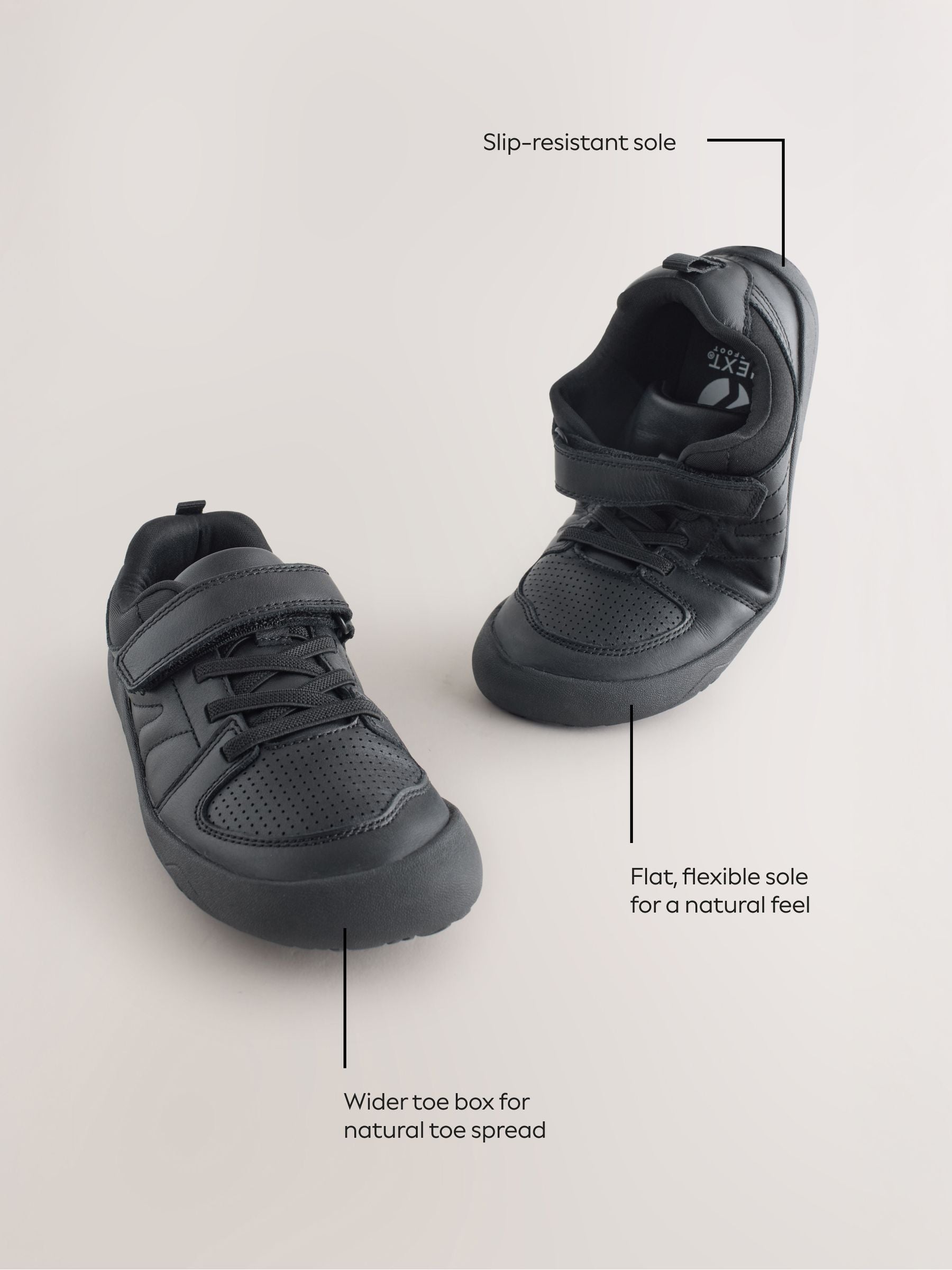 Black Barefoot Leather 1 Strap Elastic Lace School Shoes image 4