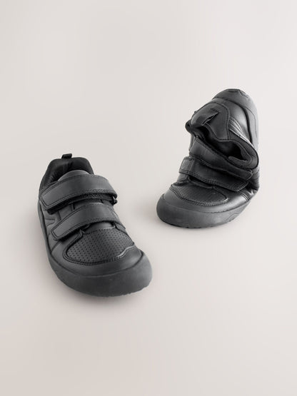 Black Barefoot Leather 2 Strap Touch Fastening School Shoes image 1