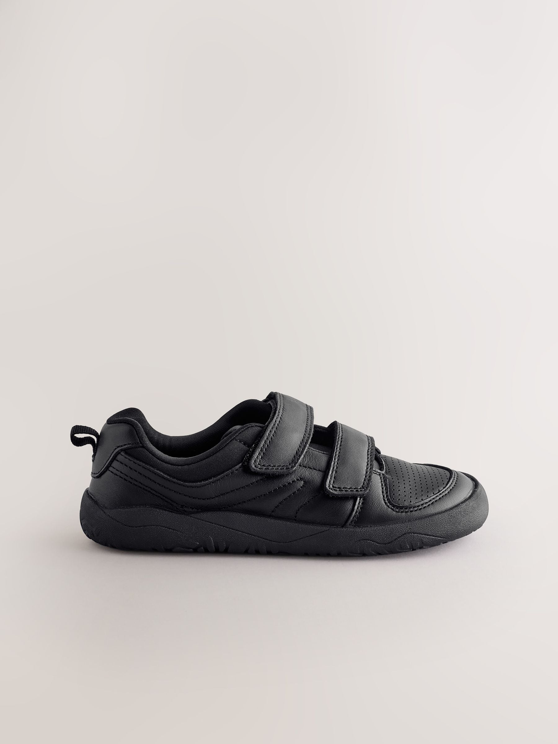 Black Barefoot Leather 2 Strap Touch Fastening School Shoes image 2