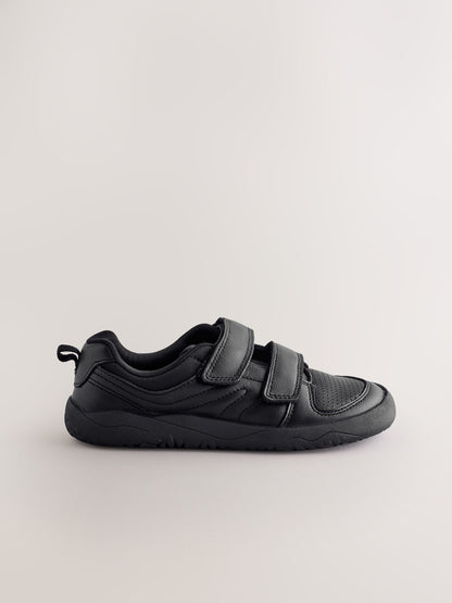 Black Barefoot Leather 2 Strap Touch Fastening School Shoes image 2