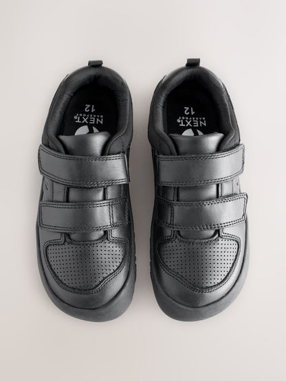 Black Barefoot Leather 2 Strap Touch Fastening School Shoes image 3