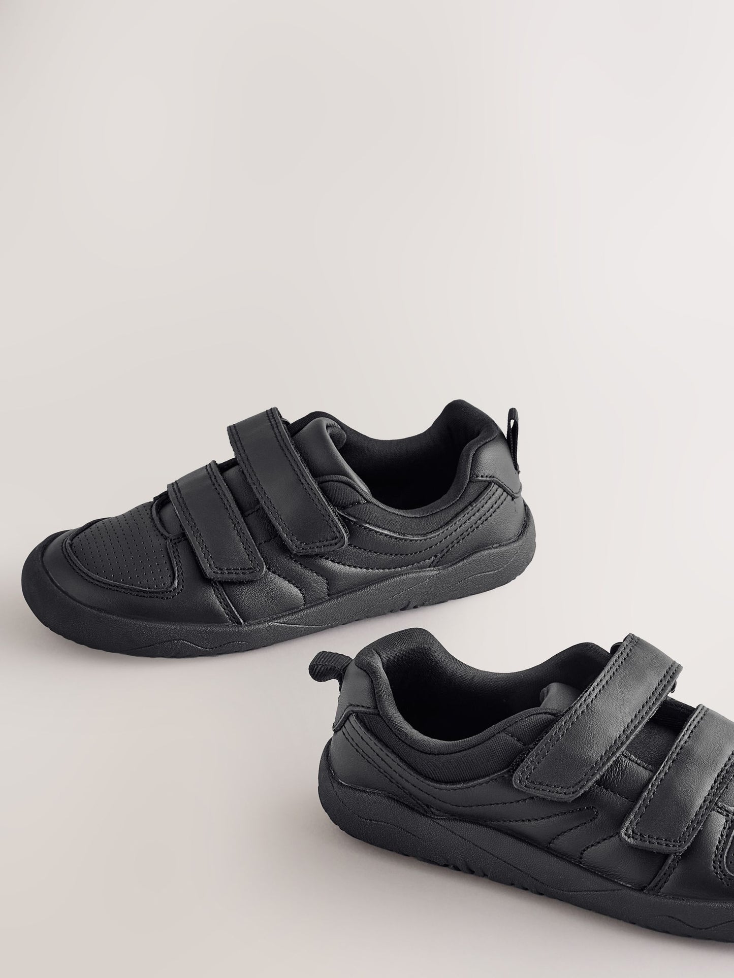 Black Barefoot Leather 2 Strap Touch Fastening School Shoes image 6
