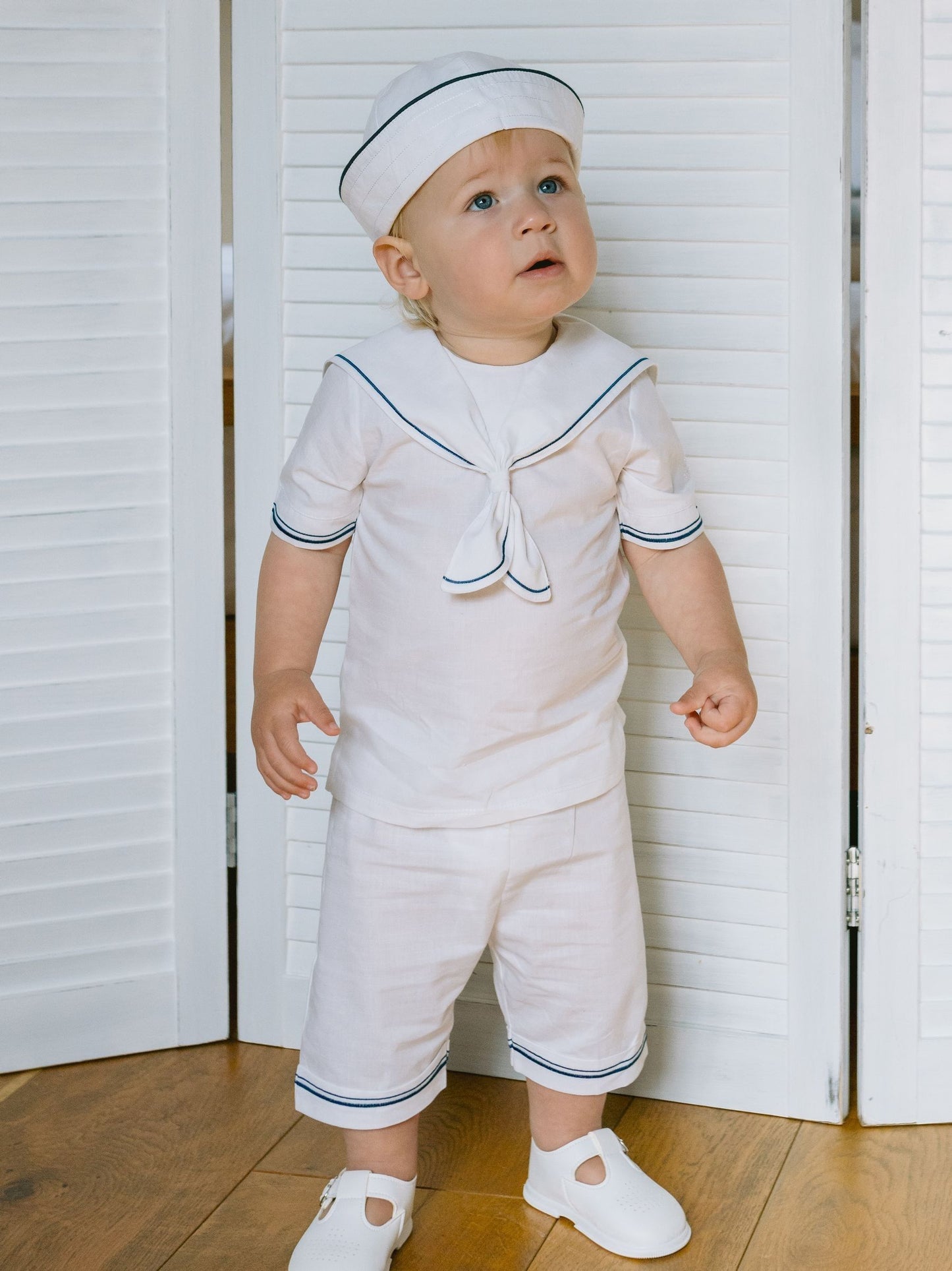 Emile Et Rose White Style Sailor Collar & Trim 2Pc Shorts & Hat Set image 1