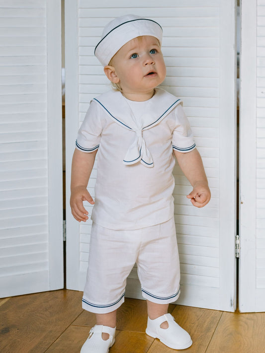 Emile Et Rose White Style Sailor Collar & Trim 2Pc Shorts & Hat Set image 1