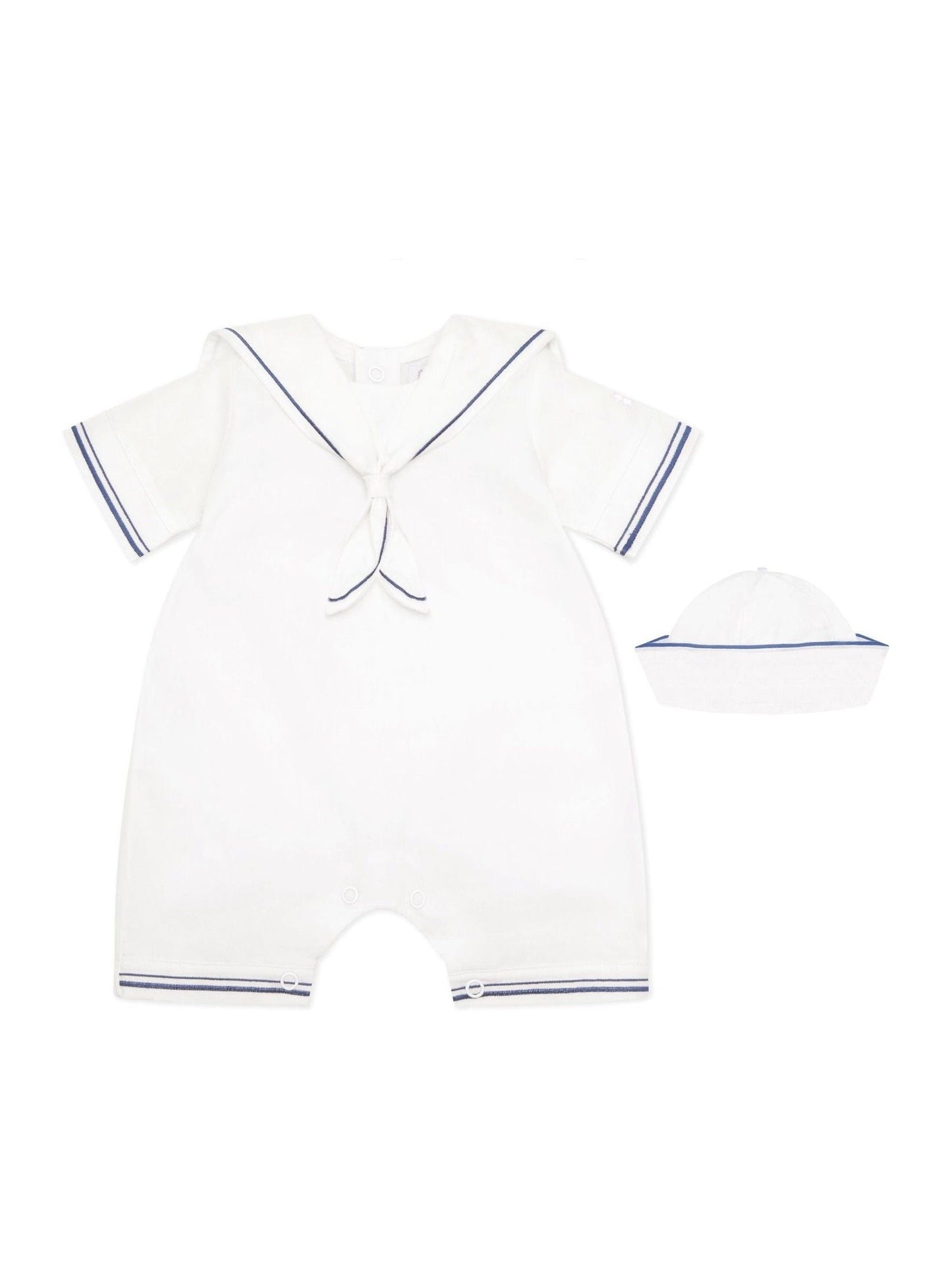 Emile Et Rose White Style Sailor Romper With Collar, Emb & Hat Set image 2
