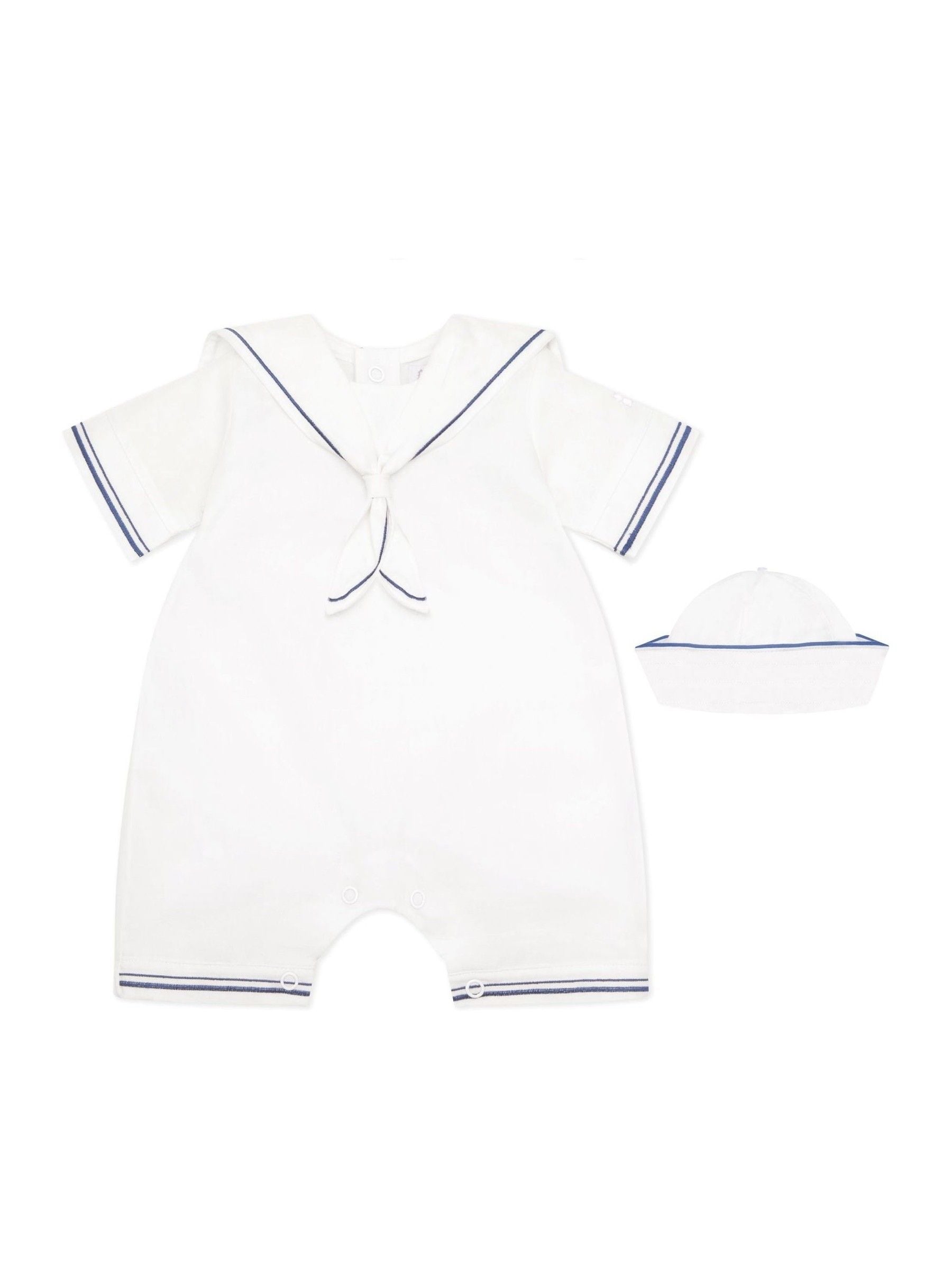 Emile Et Rose White Style Sailor Romper With Collar, Emb & Hat Set image 2