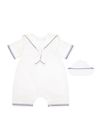Emile Et Rose White Style Sailor Romper With Collar, Emb & Hat Set image 2