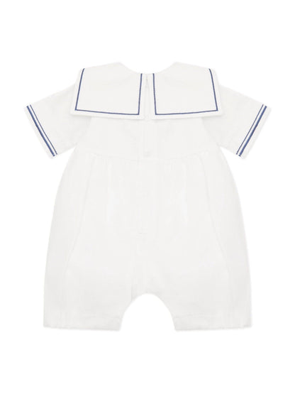 Emile Et Rose White Style Sailor Romper With Collar, Emb & Hat Set image 5