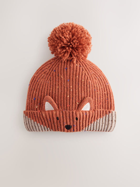 Orange Fox Pom Beanie Hat (3mths-10yrs) image 1