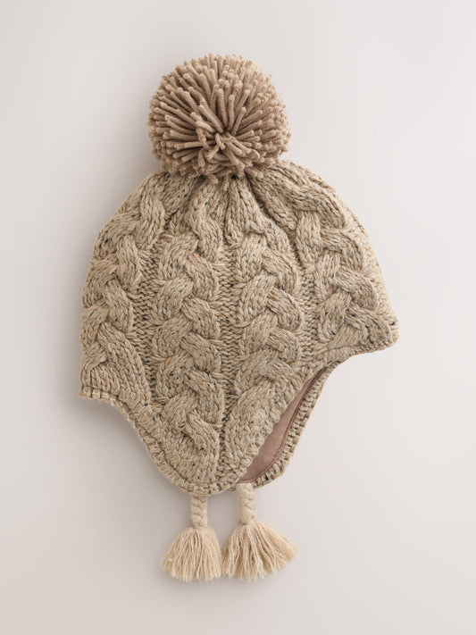 Neutral Cable Knit Inca Pom Hat (3mths-10yrs) image 1
