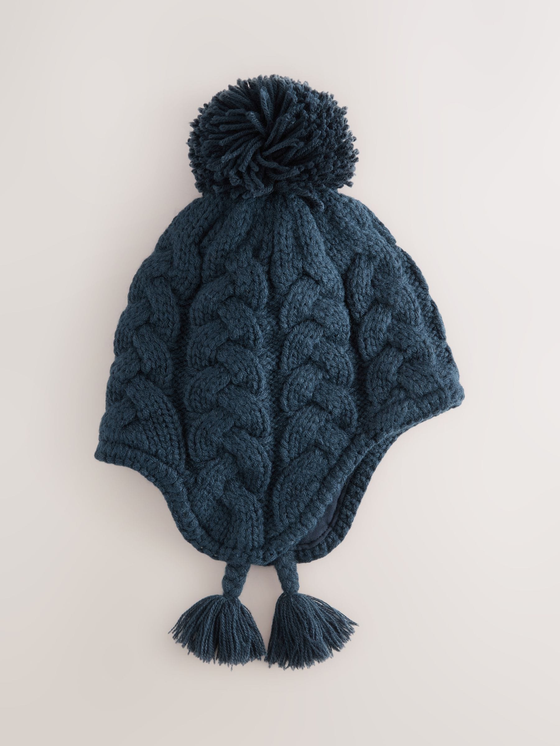 Navy Blue Cable Knit Inca Pom Hat (3mths-10yrs) image 1