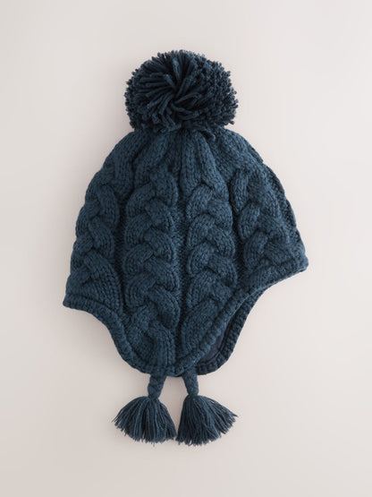 Navy Blue Cable Knit Inca Pom Hat (3mths-10yrs) image 1