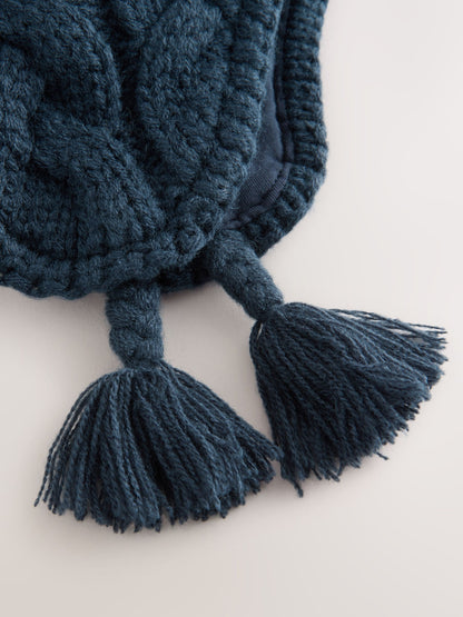 Navy Blue Cable Knit Inca Pom Hat (3mths-10yrs) image 3