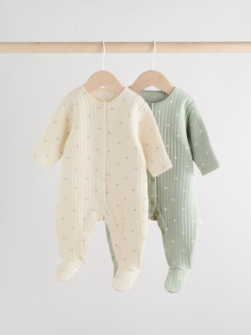 Sage Green Baby Quilted Sleepsuits 2 Pack image 1
