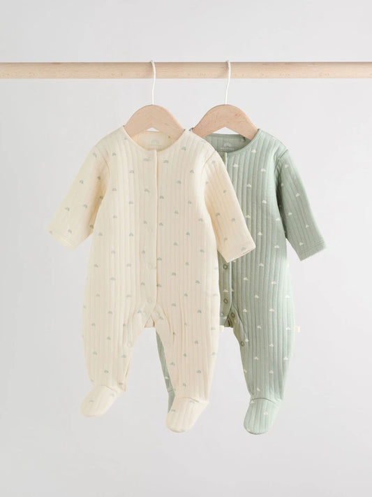 Sage Green Baby Quilted Sleepsuits 2 Pack