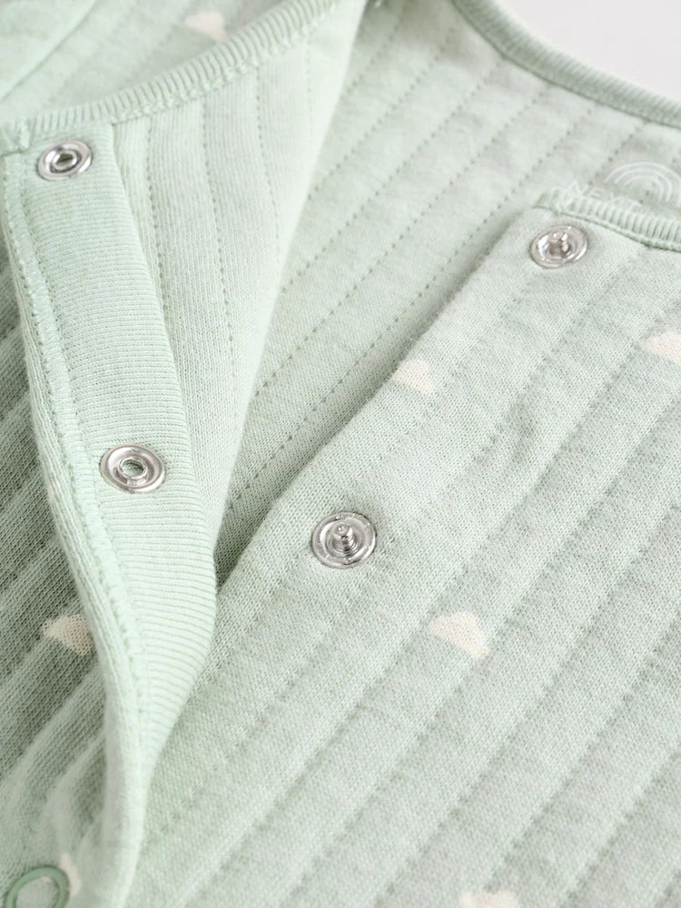 Sage Green Baby Quilted Sleepsuits 2 Pack