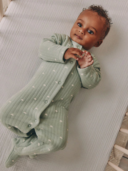 Sage Green Baby Quilted Sleepsuits 2 Pack