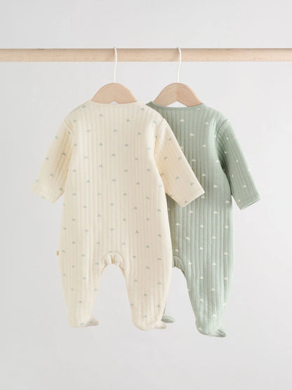 Sage Green Baby Quilted Sleepsuits 2 Pack