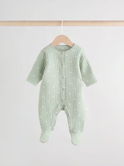 Sage Green Baby Quilted Sleepsuits 2 Pack