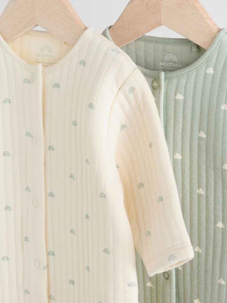 Sage Green Baby Quilted Sleepsuits 2 Pack