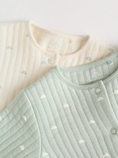 Sage Green Baby Quilted Sleepsuits 2 Pack