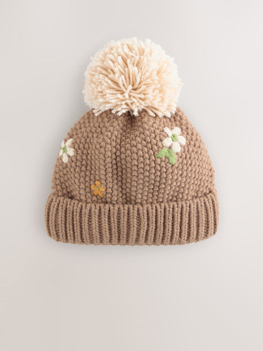 Chocolate Brown Embroidered Beanie (1-13yrs) image 1