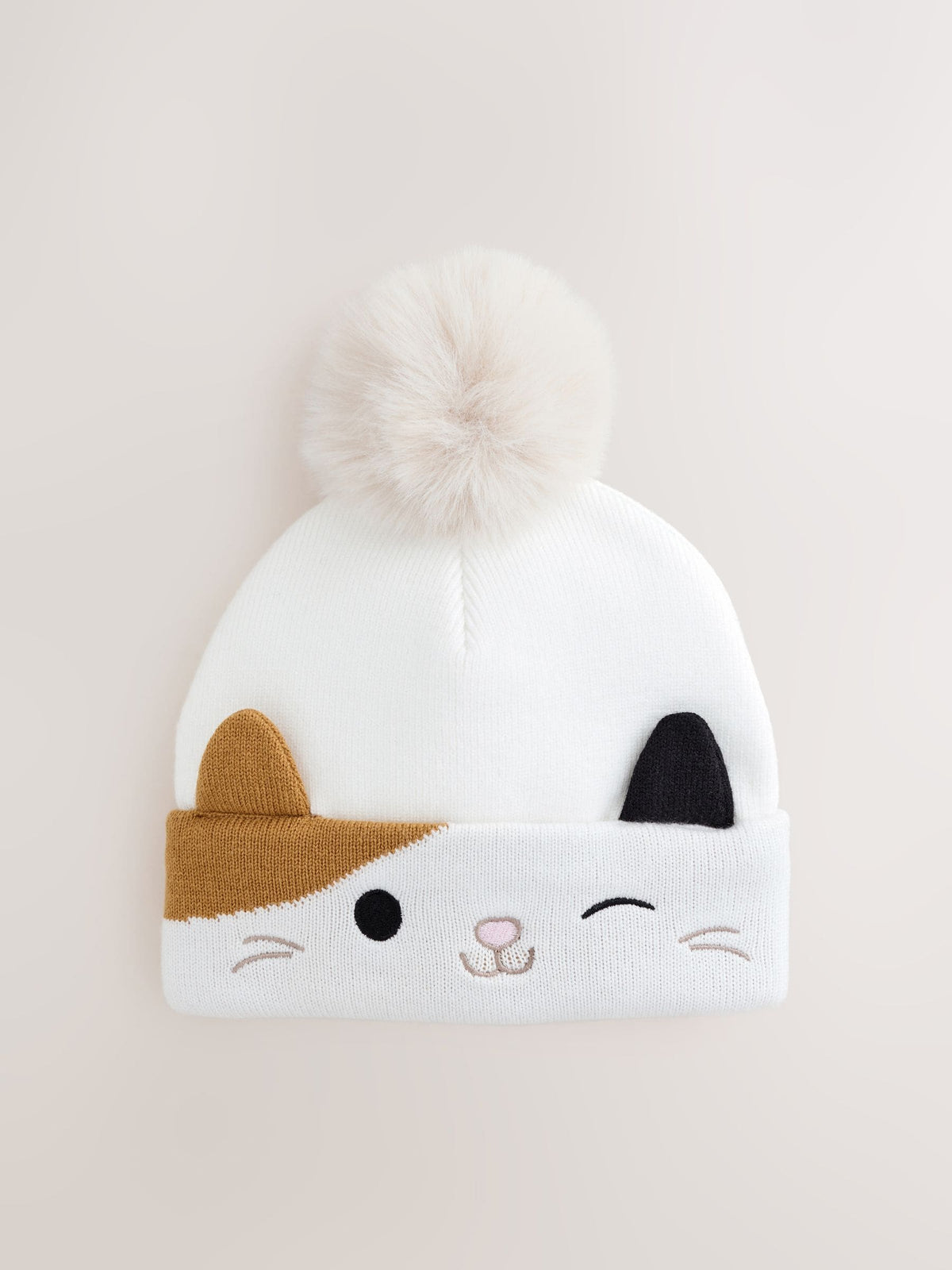 Ecru Squishmallow Cat 3D Pom Beanie Hat (5-13yrs) - image 1