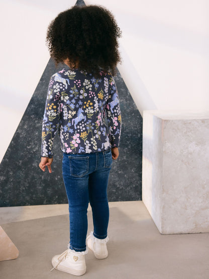 Dsiney Kidz - Navy Floral Unicorn Print Long Sleeve Ribbed T-Shirt (3mths-7yrs) image 3