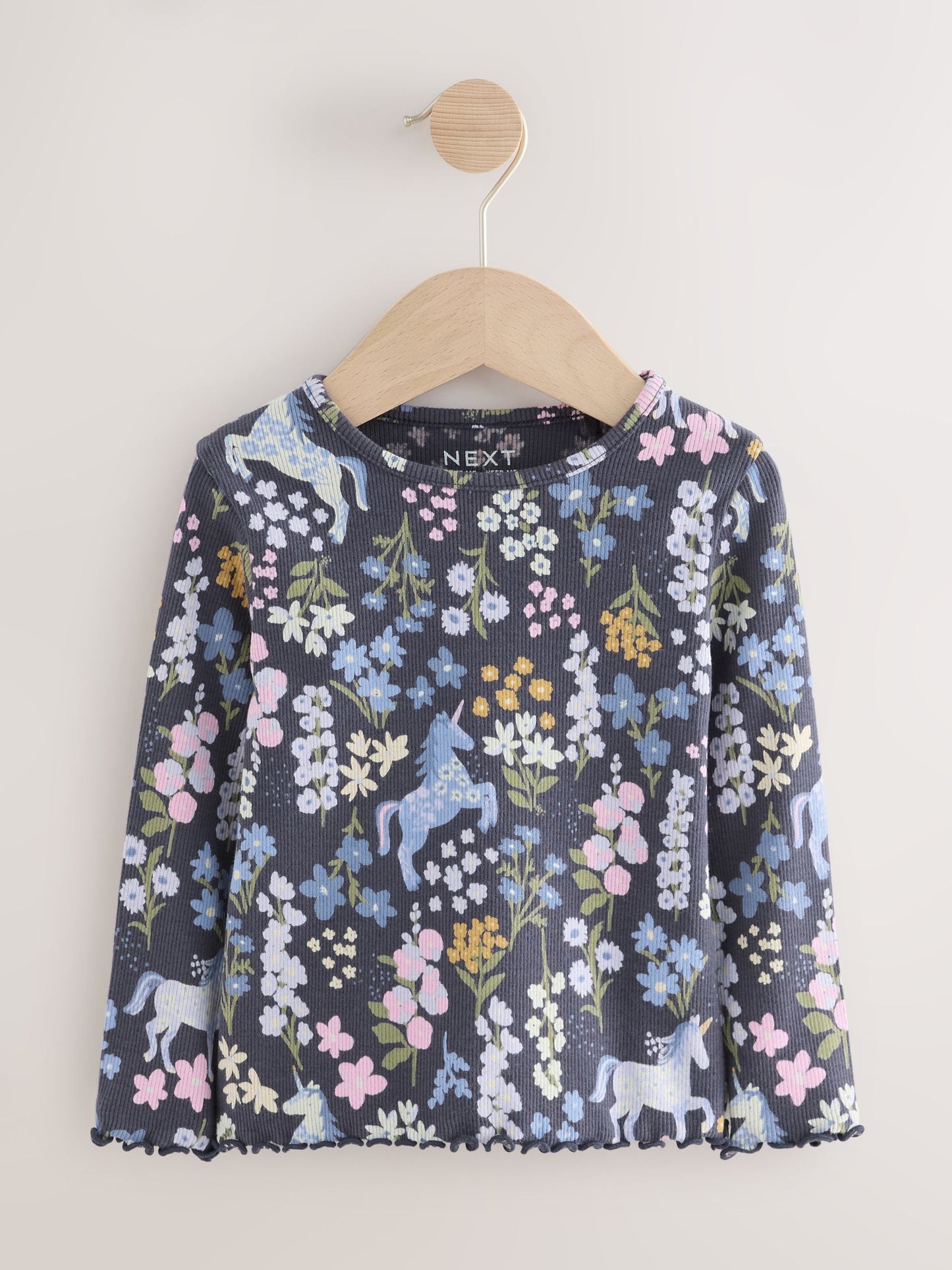 Dsiney Kidz - Navy Floral Unicorn Print Long Sleeve Ribbed T-Shirt (3mths-7yrs) image 4