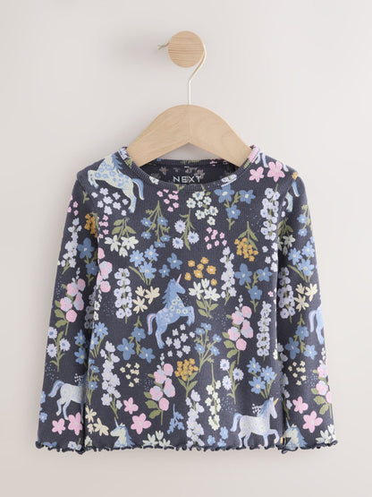 Dsiney Kidz - Navy Floral Unicorn Print Long Sleeve Ribbed T-Shirt (3mths-7yrs) image 4