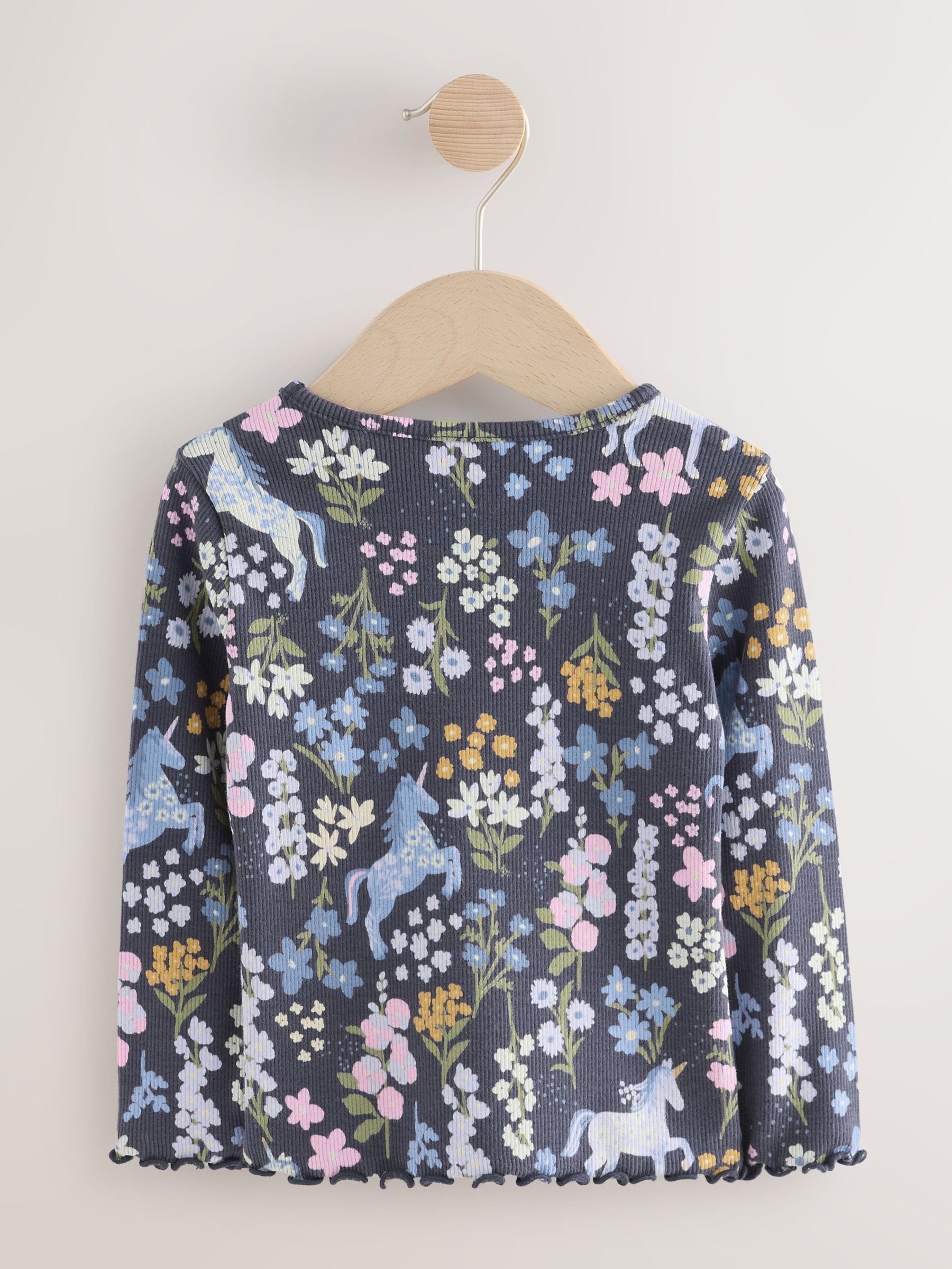 Dsiney Kidz - Navy Floral Unicorn Print Long Sleeve Ribbed T-Shirt (3mths-7yrs) image 5