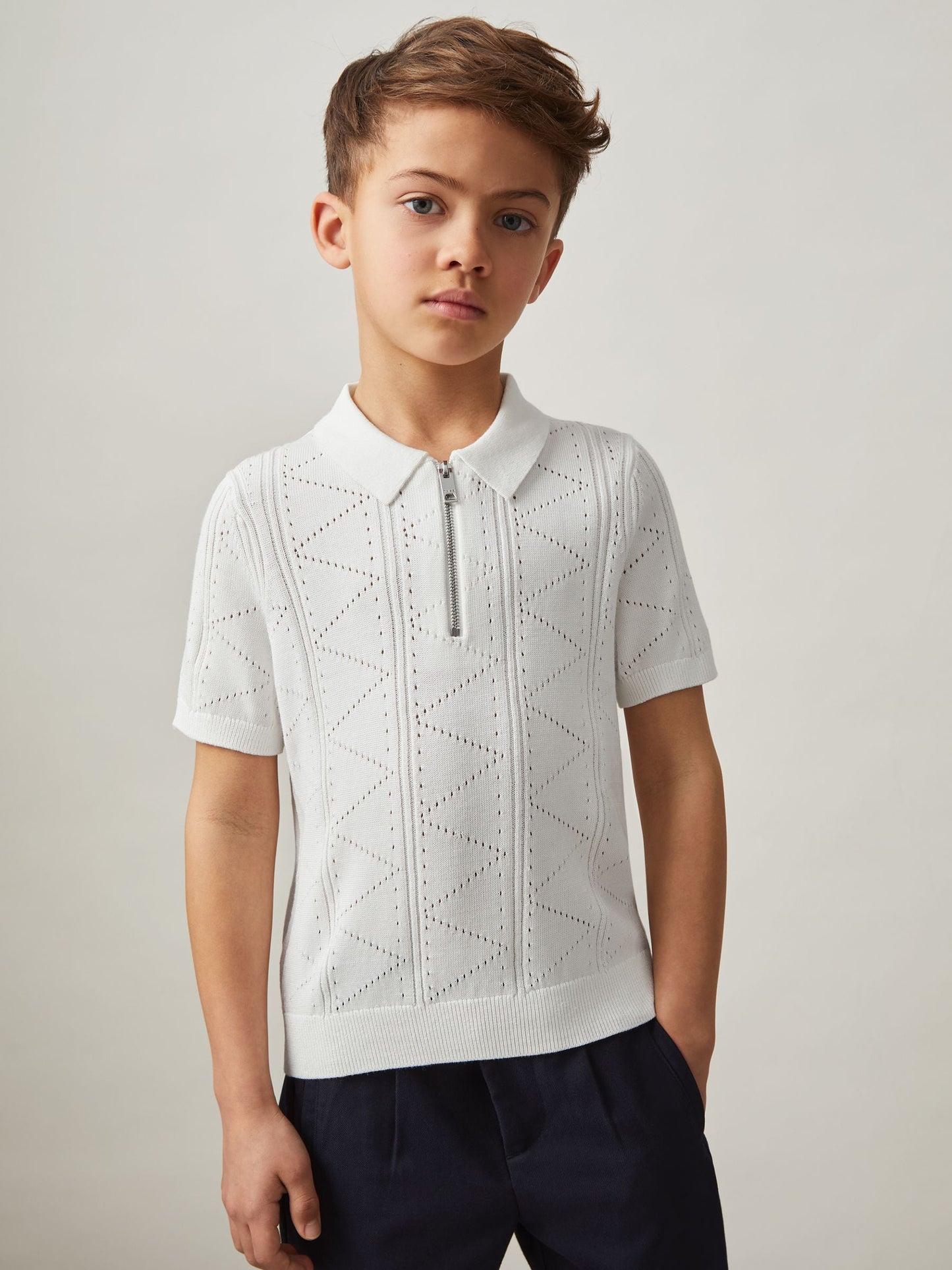 Dsiney Kidz - Reiss Off White Spey 9-13 yrs Half-Zip Pointelle Polo Shirt image 1