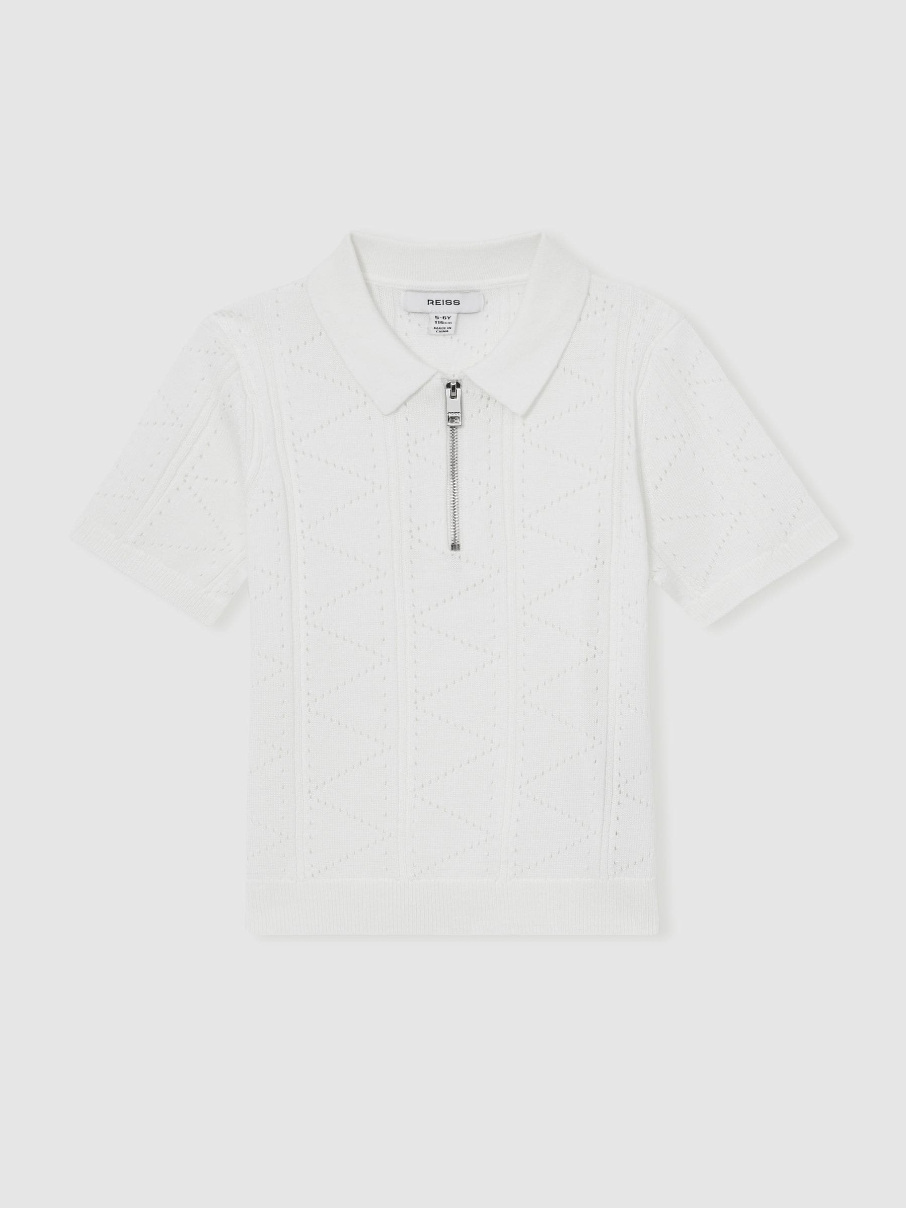Dsiney Kidz - Reiss Off White Spey 9-13 yrs Half-Zip Pointelle Polo Shirt image 2