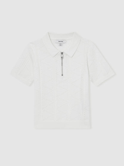 Dsiney Kidz - Reiss Off White Spey 9-13 yrs Half-Zip Pointelle Polo Shirt image 2
