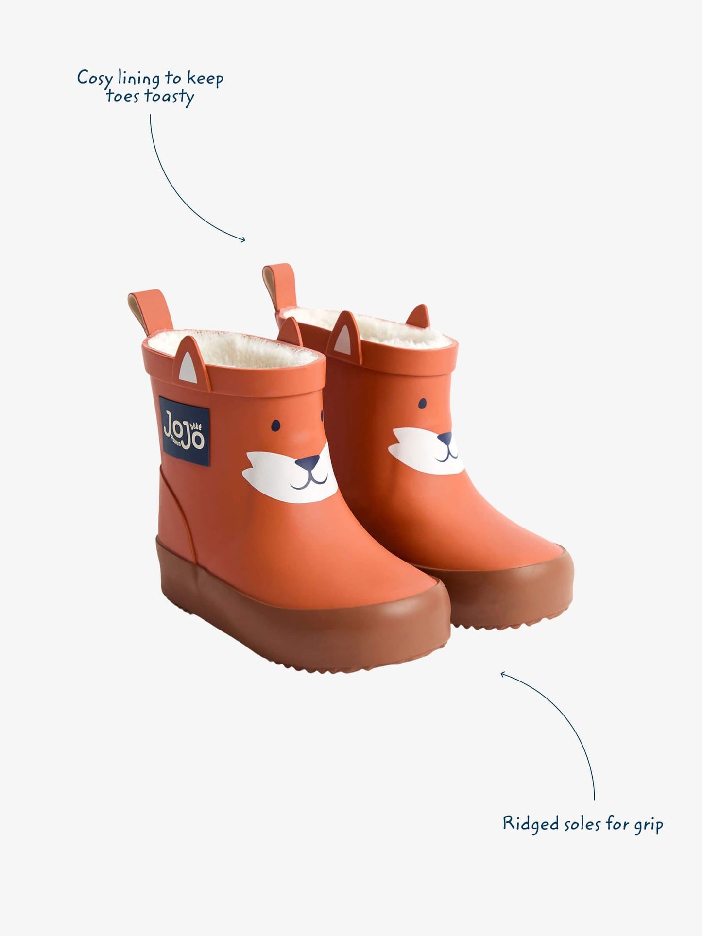 JoJo Maman Bébé Orange Fox Short Cosy Lined Wellies image 3