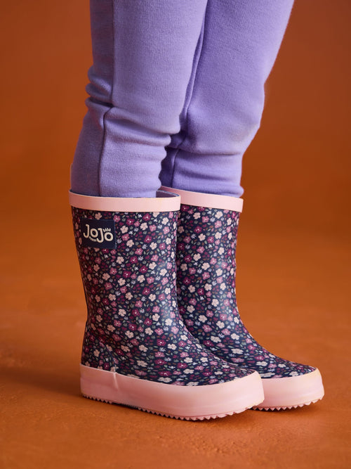 JoJo Maman Bébé Navy Floral Wellies image 1