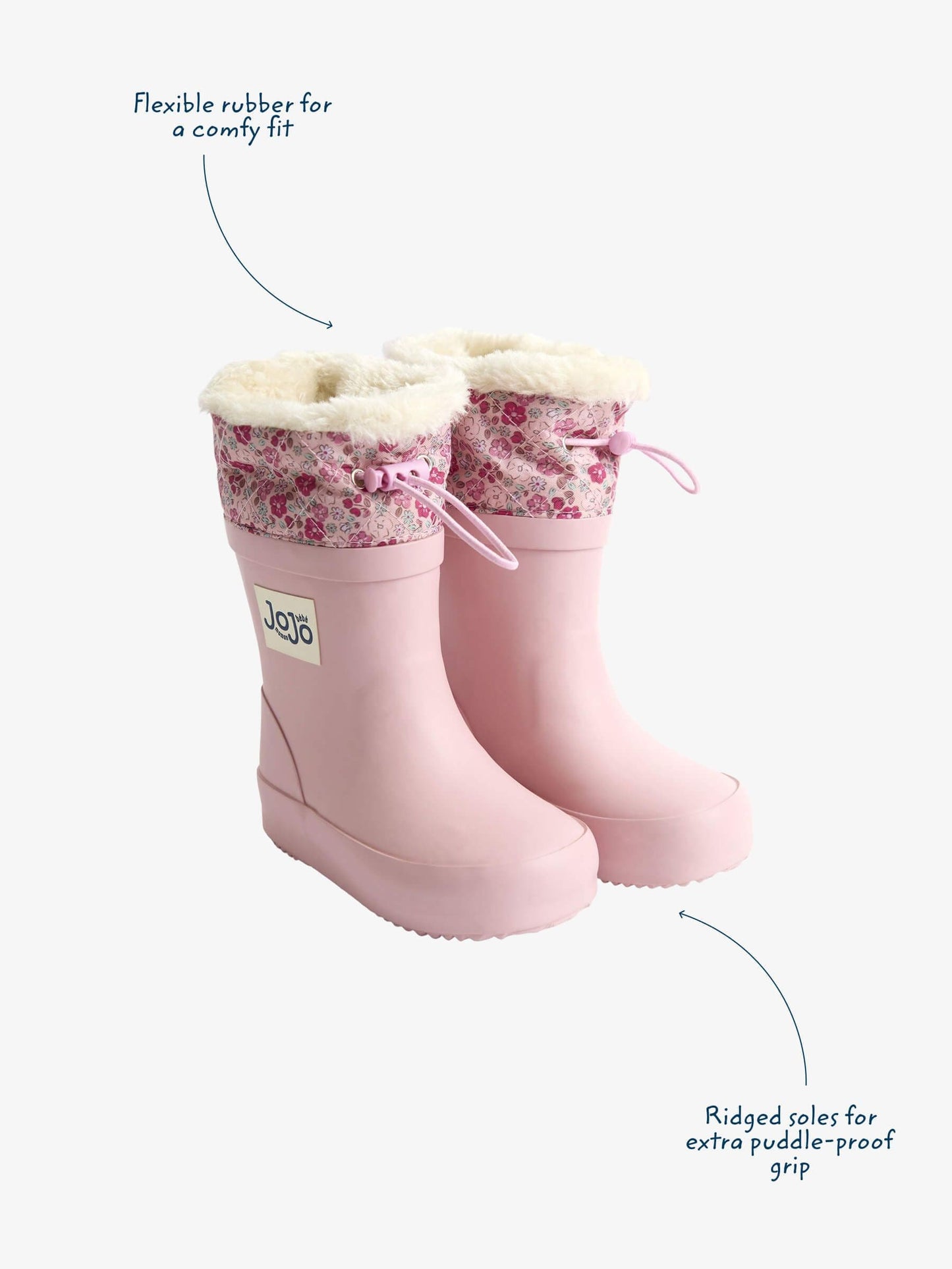 JoJo Maman Bébé Pale Pink Drawstring Cosy Lined Wellies image 3