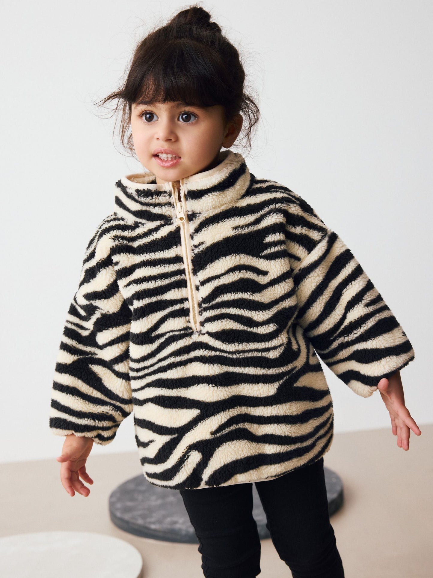 Black/White Zebra Print Half Zip Fleece (3mths-7yrs)