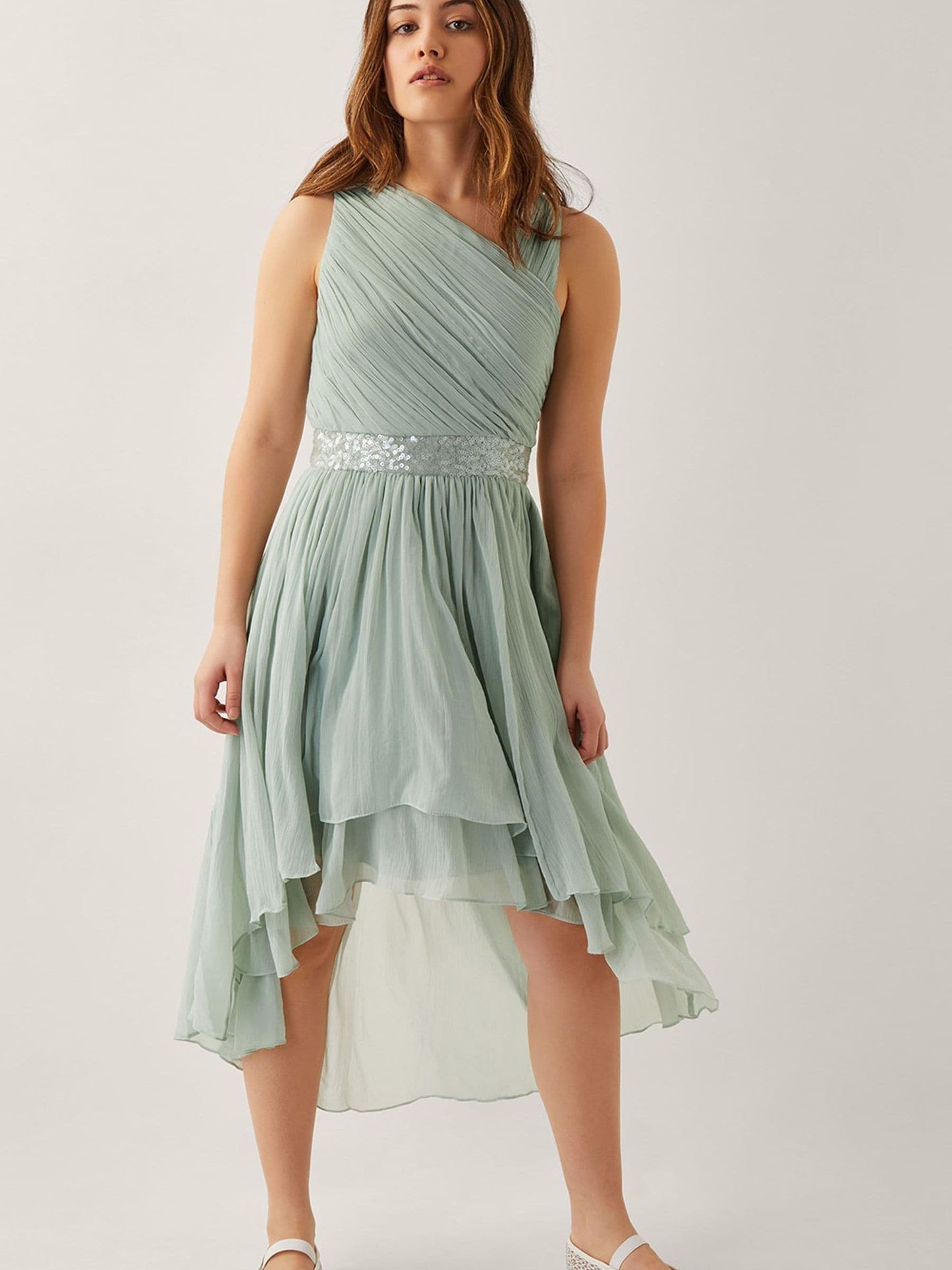 Monsoon Green Abigail One-Shoulder Prom Dress image 1