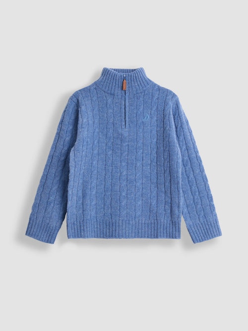 JoJo Maman Bébé Indigo Blue Classic Cable Half Zip Jumper image 1