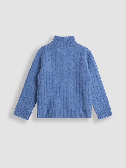 JoJo Maman Bébé Indigo Blue Classic Cable Half Zip Jumper image 2